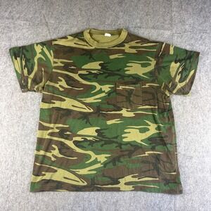 Vintage Camouflage Pocket T-Shirt Mens Green Brown Woodland Camo Single Stitch
